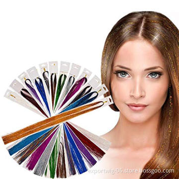 Hair Tinsel Clips Strands Glitter Hair Extensions Rainbow Gradient Pure Color Hair Fashion Party Highlights Heat Resistant